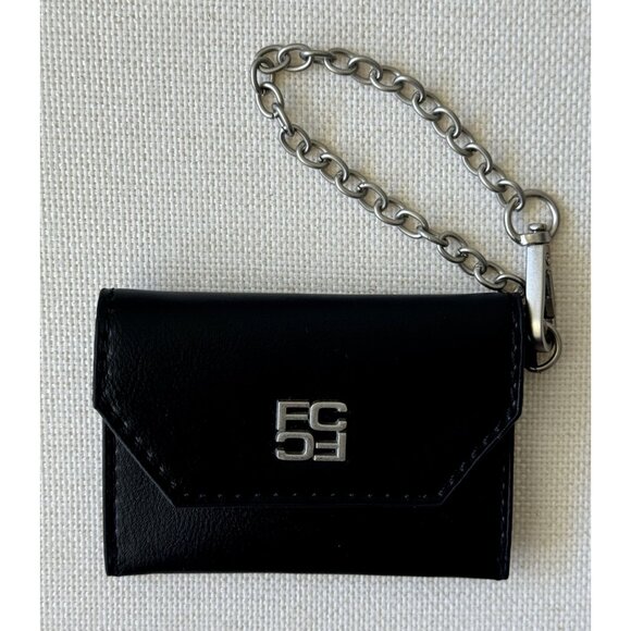 French Connection Bag Charm Key Chain Card Case Black New Logo Name W Chain - Picture 3 of 4